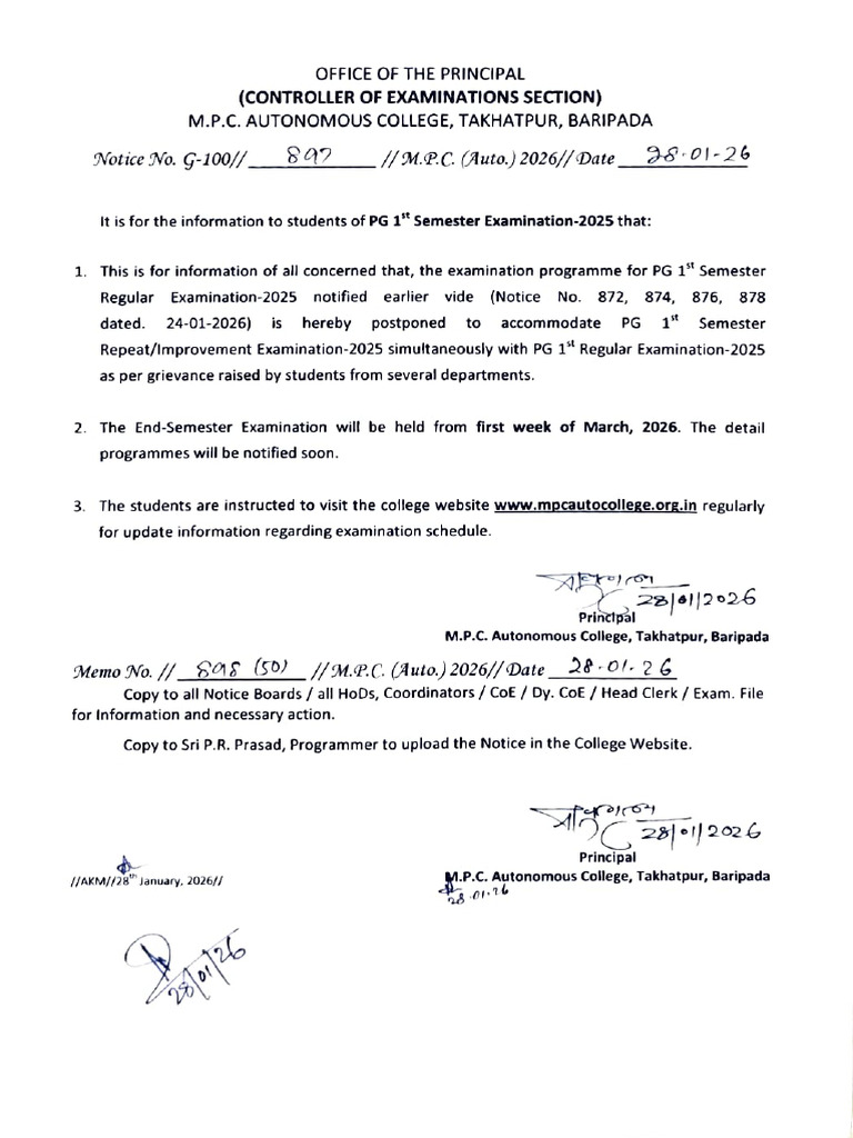 Postponed of PG 1st End Semester Examination-2025 | PDF