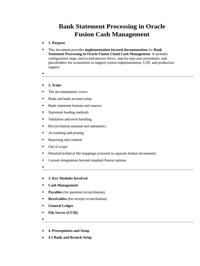 Bank Statement Processing in Oracle Fusion Cash Management | PDF ...