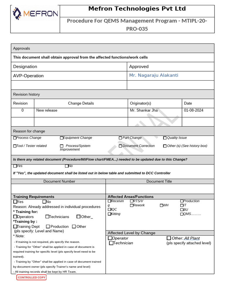 MTIPL-20-PRO-035 Procedure for QEMS Management Program | PDF ...