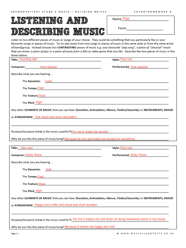 Listening and Describing Music | PDF