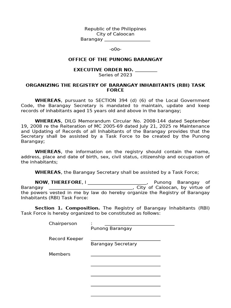 14. Registry of Barangay Inhabitants (RBI) Task Force v2023 | PDF ...