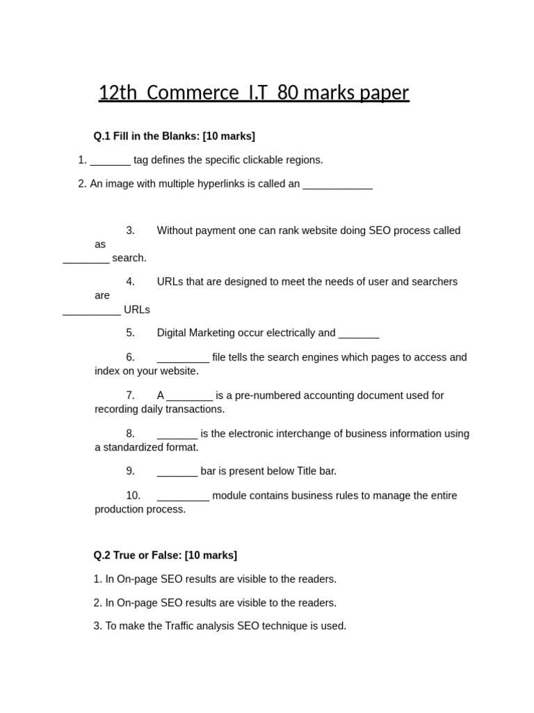 12th Commerce IT 80 Marks Paper 2 | PDF | Search Engine Optimization ...