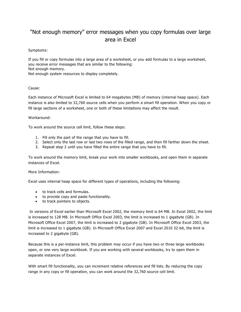 Not Enough Memory Excel PDF