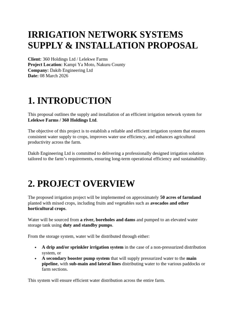 Irrigation Network Systems Supply & Installation Proposal | PDF ...