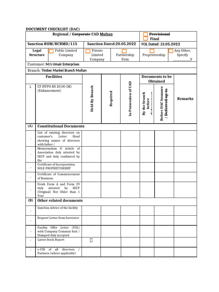 Document Checklist Cad | PDF | Mortgages | Banks