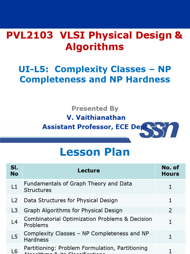 PVL2103 VLSI Physical Design & Algorithms: UI-L5: Complexity Classes NP ...