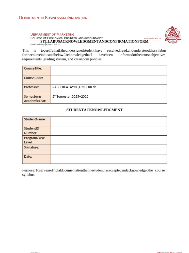 Acknowledgement Syllabus | PDF