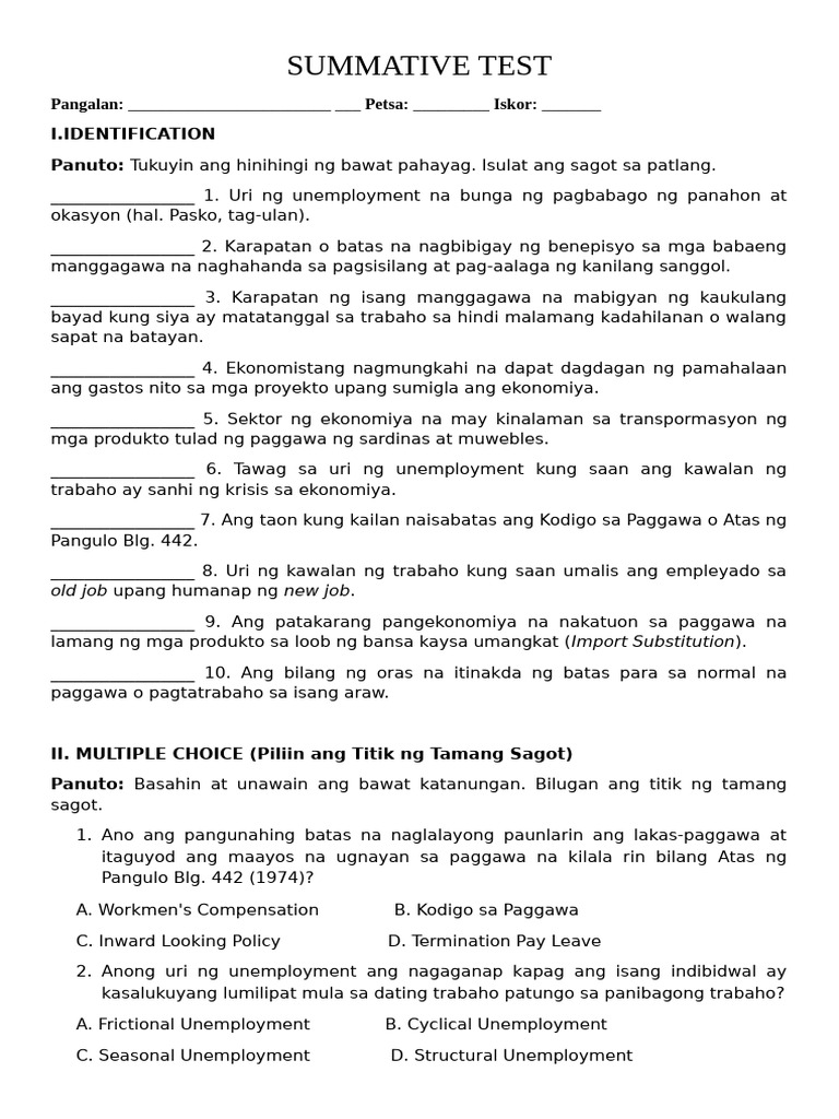 Summative Test | PDF