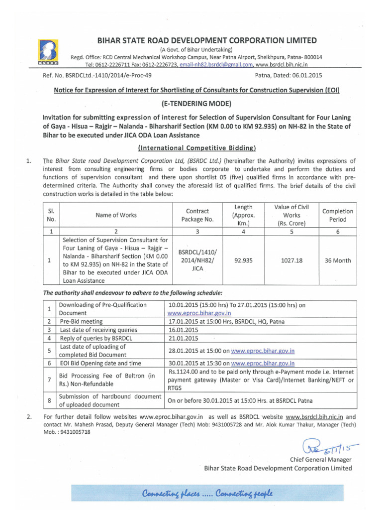 BSRDCL Tender Gaya-b'Sarif NH 82 | PDF
