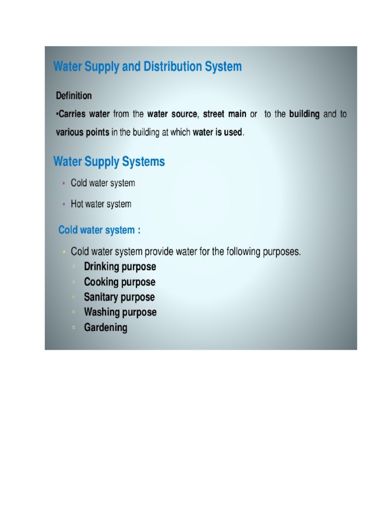 Cold Water Distribution | PDF