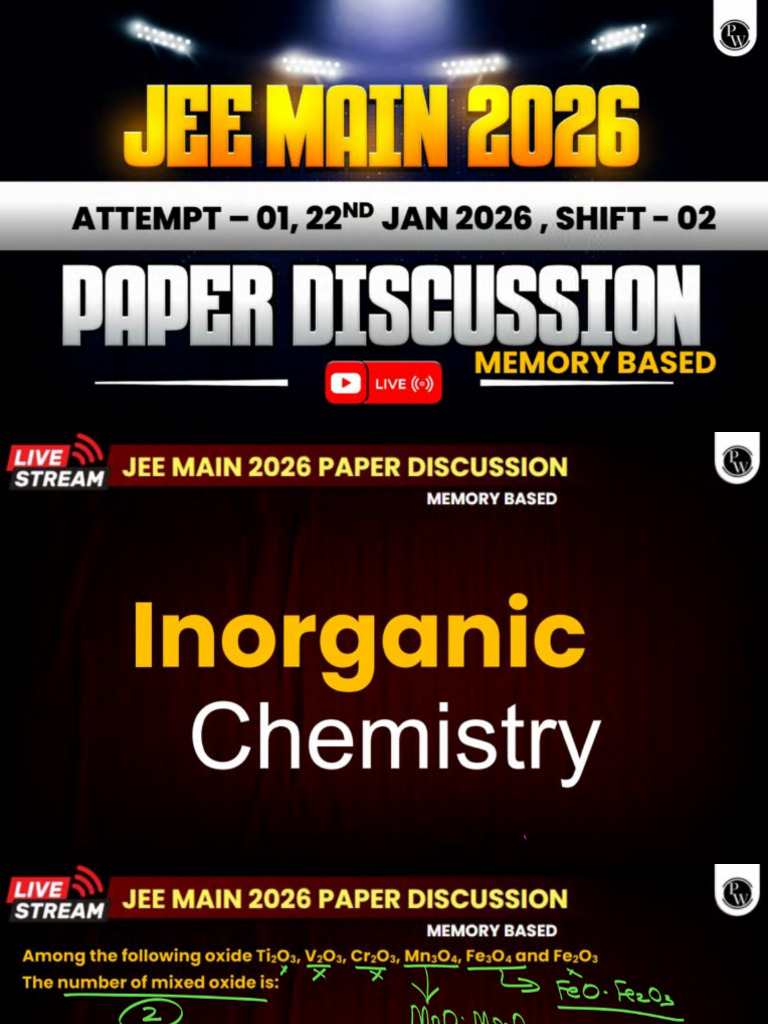 JEE Mains 22 Jan 2026 Shift 02 Paper Discussion Notes | PDF