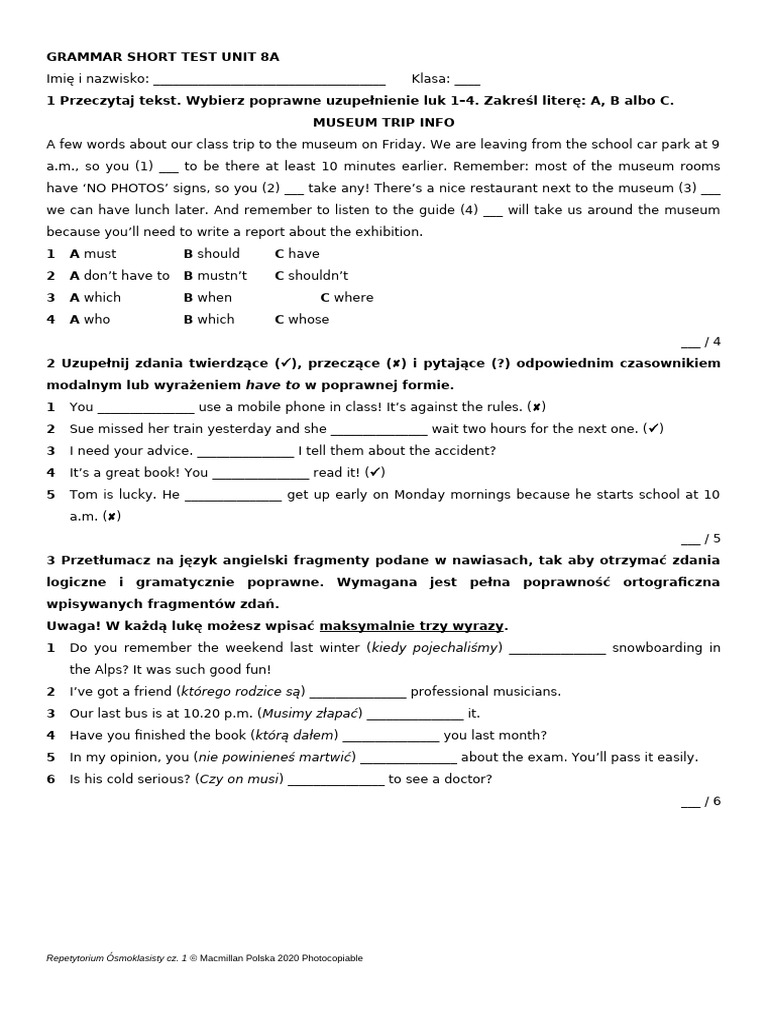 Unit 8 Short Test Grammar a&B | PDF