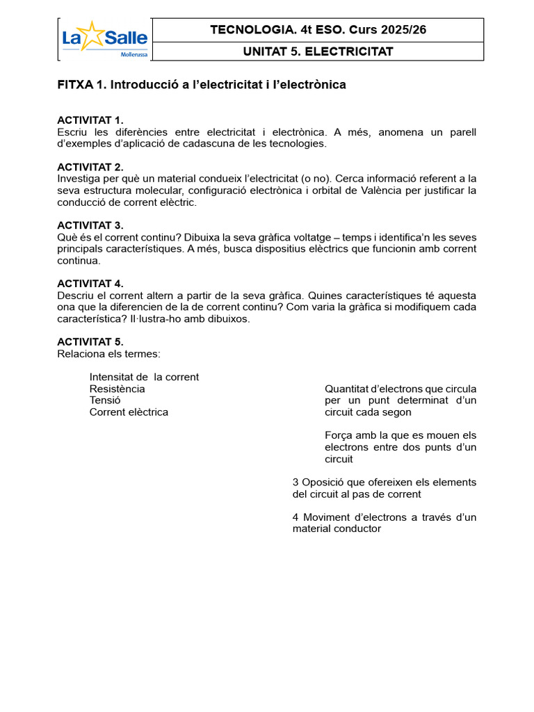 Tecno 4 - Fitxa 1 | PDF