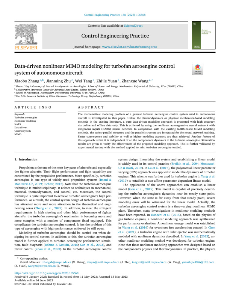 Data-Driven Nonlinear MIMO Modeling For Turbofan Aeroengine Control ...