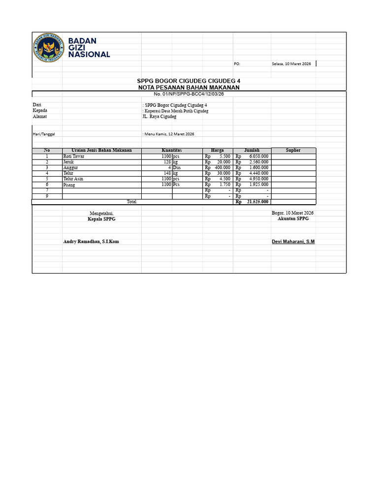 Nota Po Bahan Baku - Nota Po 2 | PDF