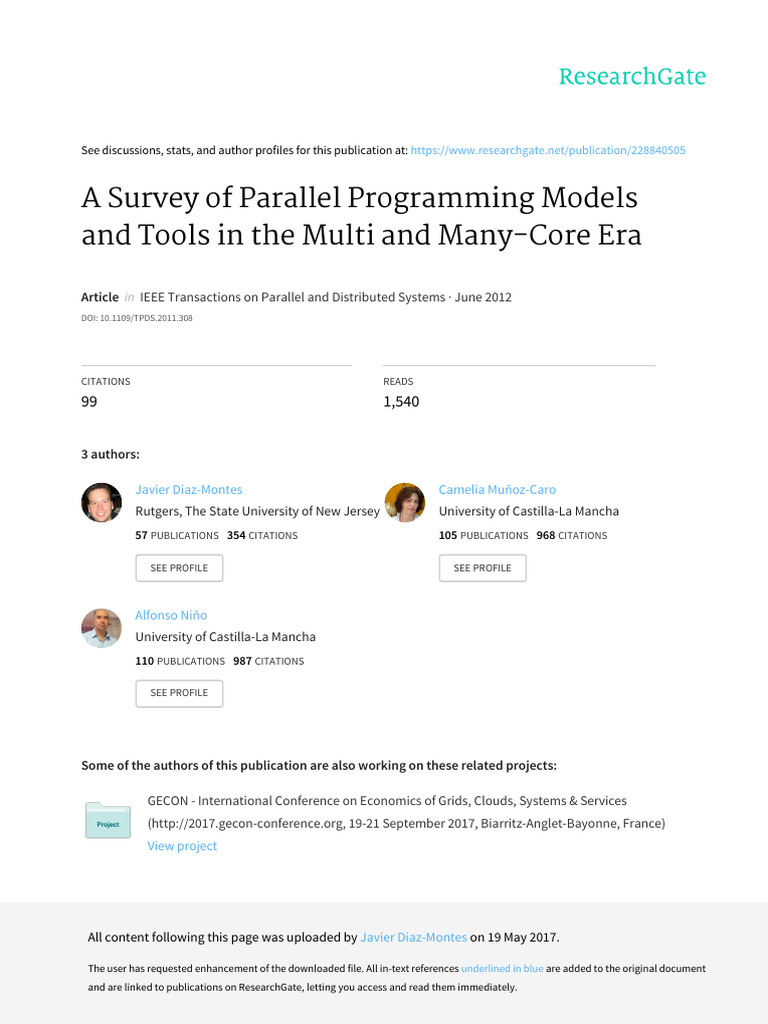A Survey of Parallel Programming Models and Tools in The Multi and Many ...