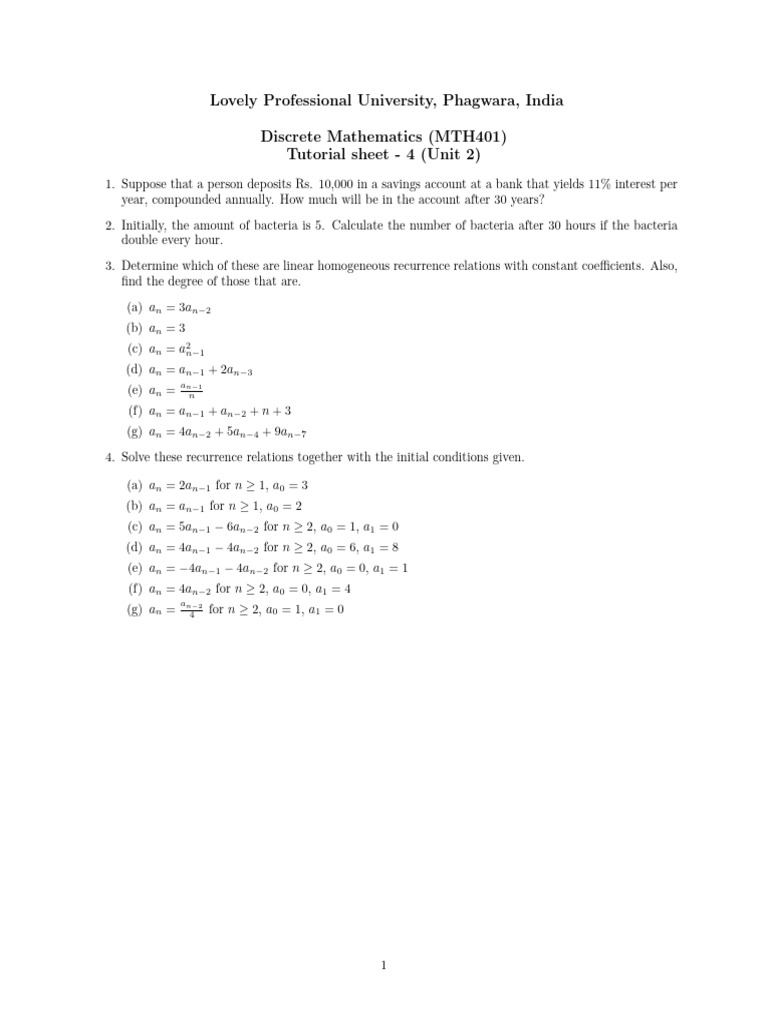 Tutorial Sheet - 4 (Unit 2) | PDF