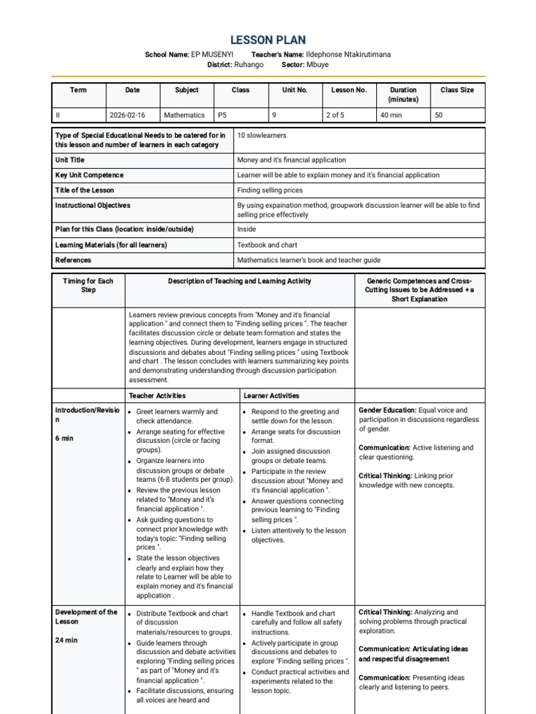 Lesson Plan - Print Version | PDF | Learning | Lesson Plan