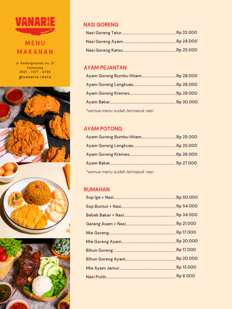VANARIE Menu | PDF