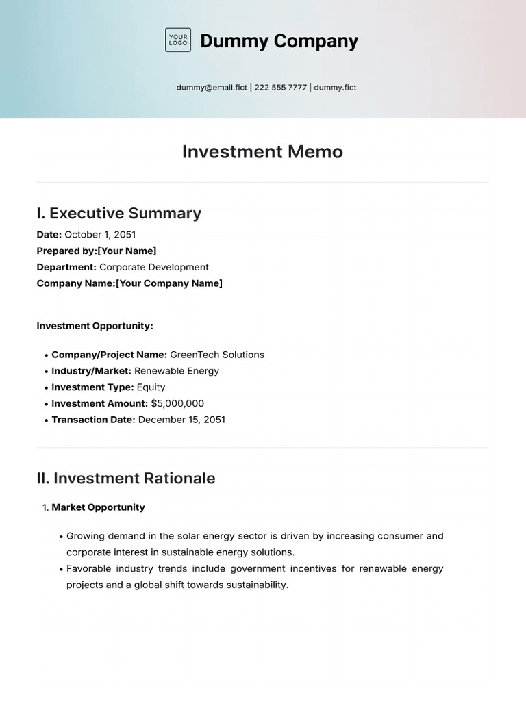 Investment Memo Template | PDF