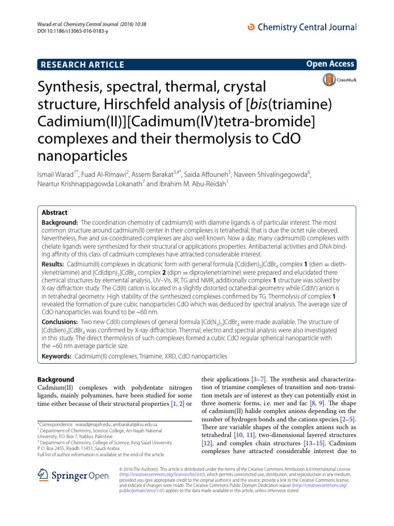(CD (Dien) 2) CdBr4 | PDF | Coordination Complex | Chemical Bond