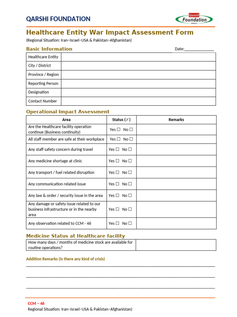 Healthcare Entity War Impact Assessment Form | PDF