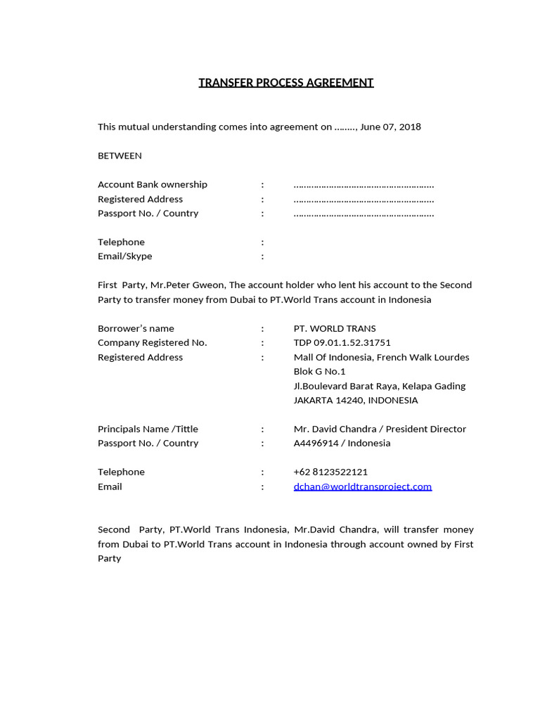 Transfer Process Agreement | PDF | Confidentiality | Business