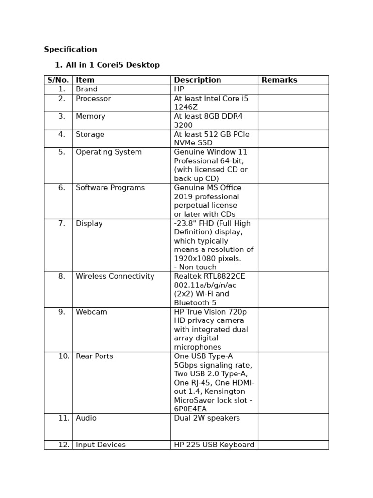 Specification For Tender Items | PDF