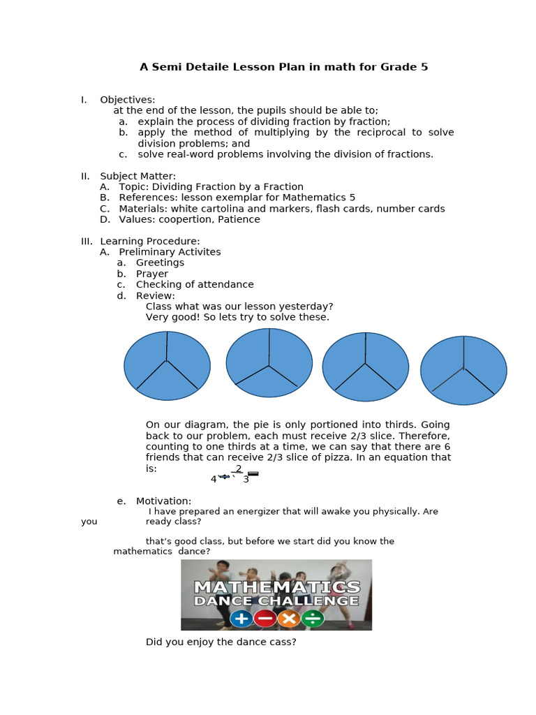 A Semi Detaile Lesson Plan in Math For Grade 5 | PDF | Division ...