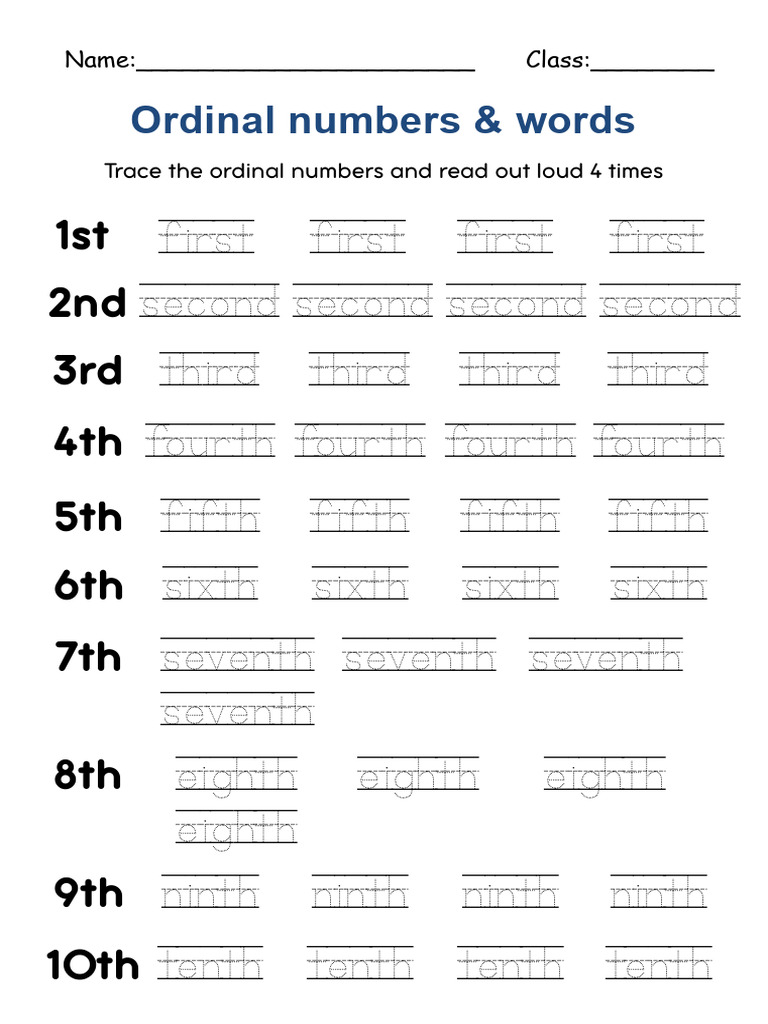 Unit 5 Homeworks - Tracing Ordinal Numbers | PDF