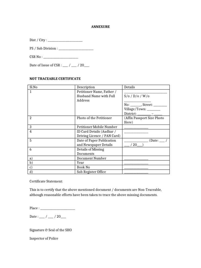 Not Traceable Certificate Format | PDF