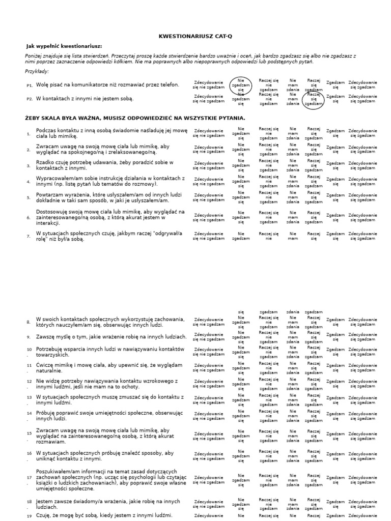 Kwestionariusz Cat Q | PDF