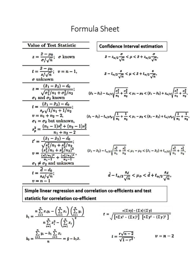 Formula Sheet Updated | PDF