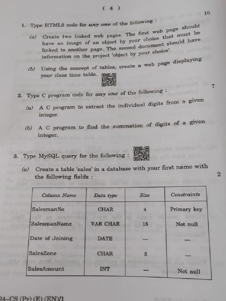 HSLC Computer Science Practical Question Paper (2) | PDF