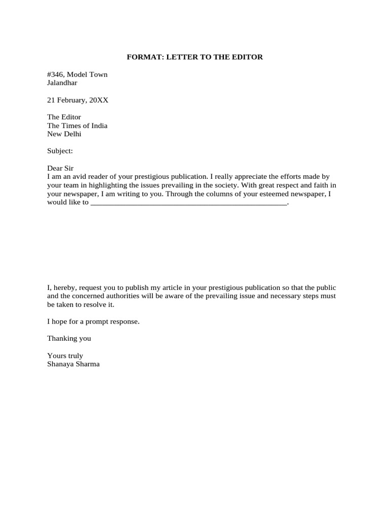 Format of Letter Writing | PDF