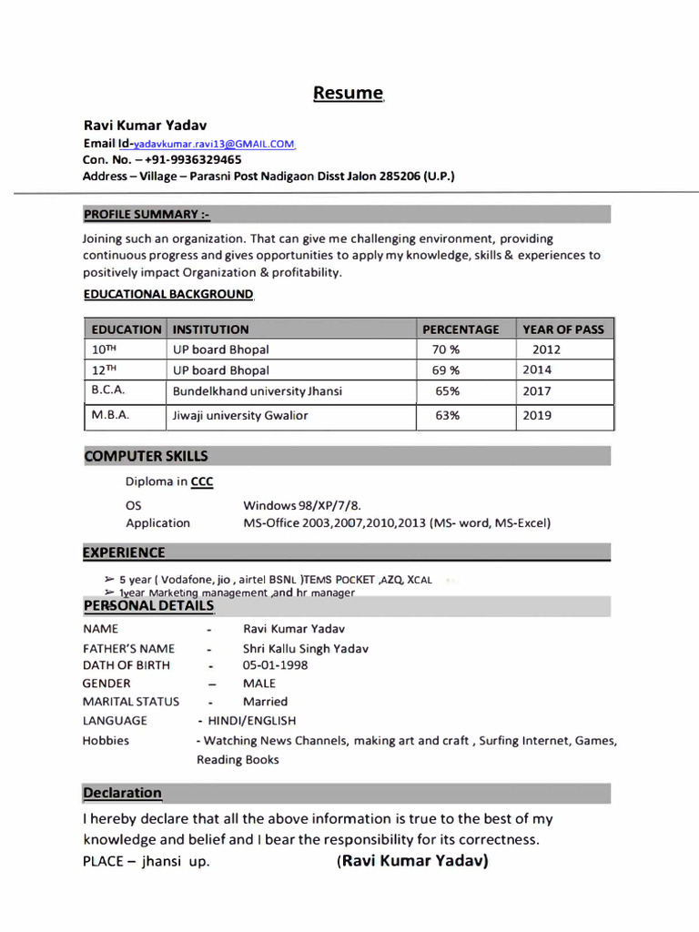 Resume Ravi Yadav | PDF