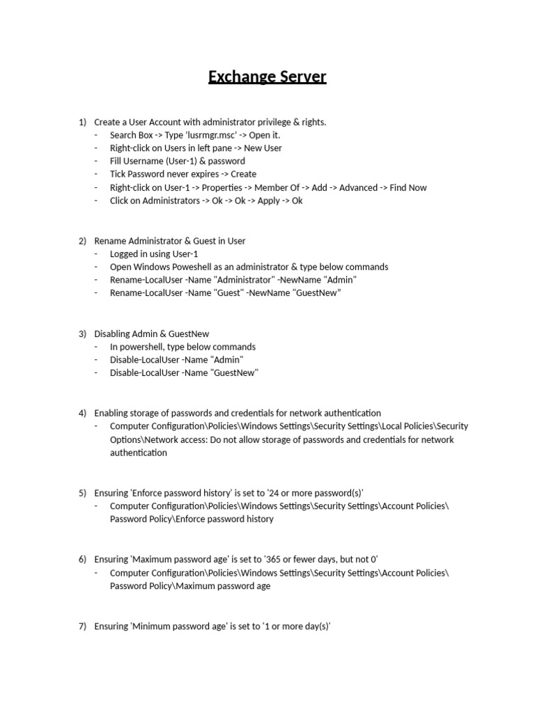 Exchange Server-Document For Commands | PDF | Password | User (Computing)
