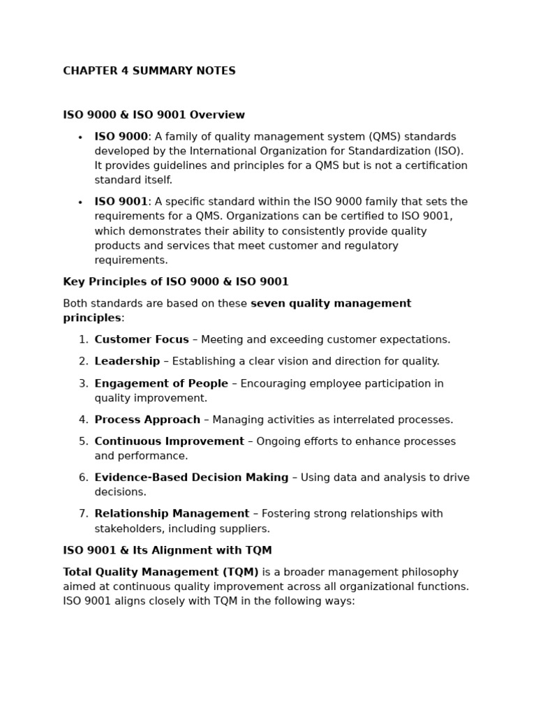Chapter 4 Summary Notes | PDF | Quality Management | Quality Management ...