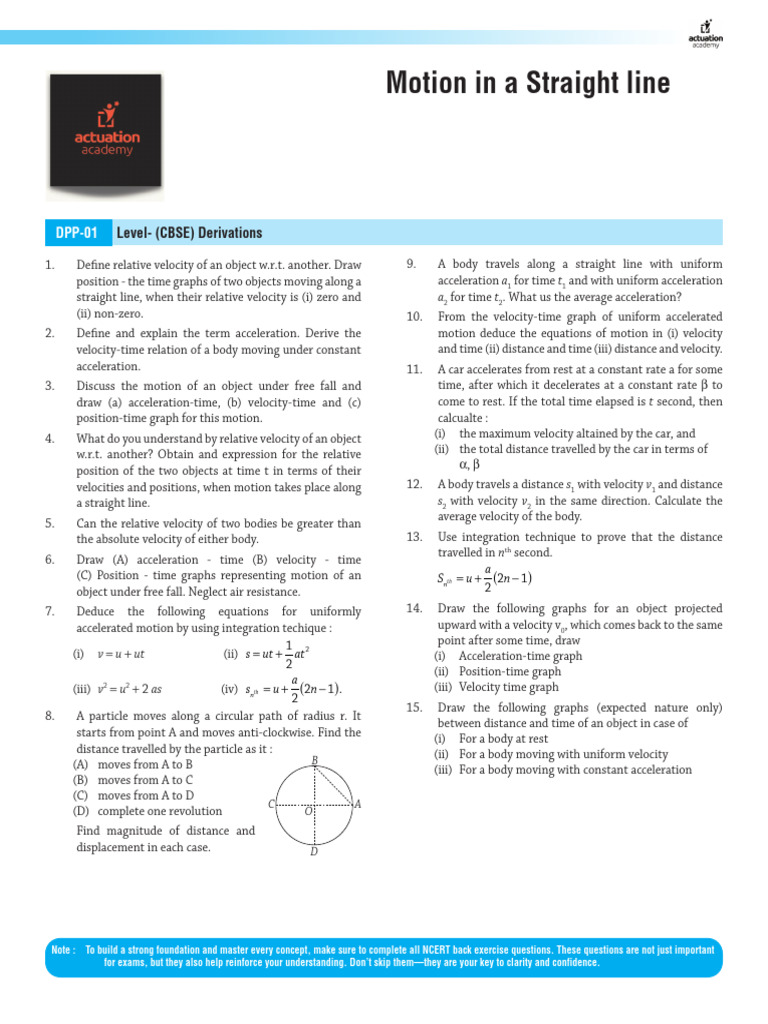 Motion in A Straight Line (DPP-01) - 2 | PDF | Acceleration | Velocity