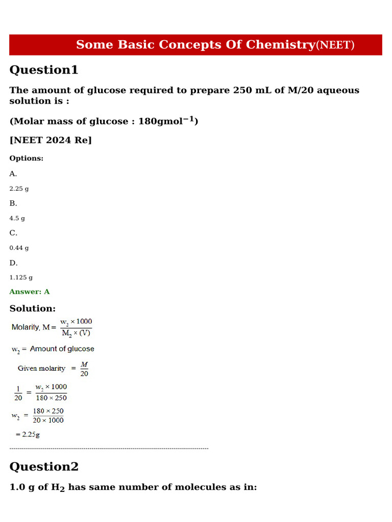 SBCC Archives Neet | PDF | Mole (Unit) | Chemistry