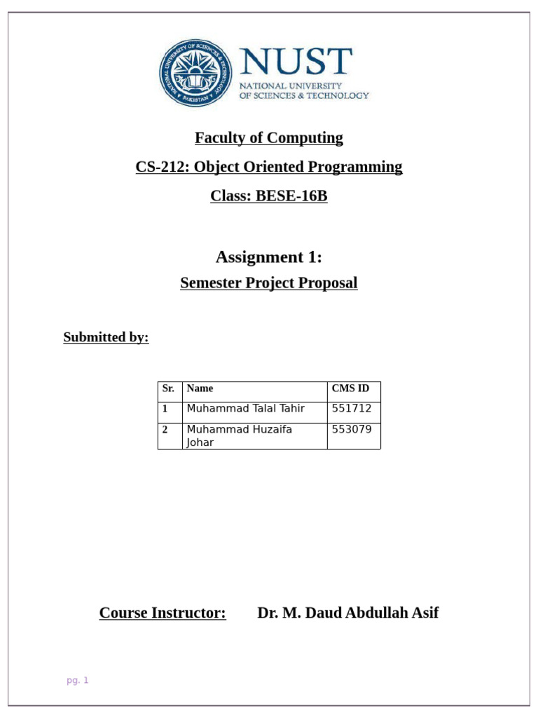 Semester Project Proposal (OOP) | PDF