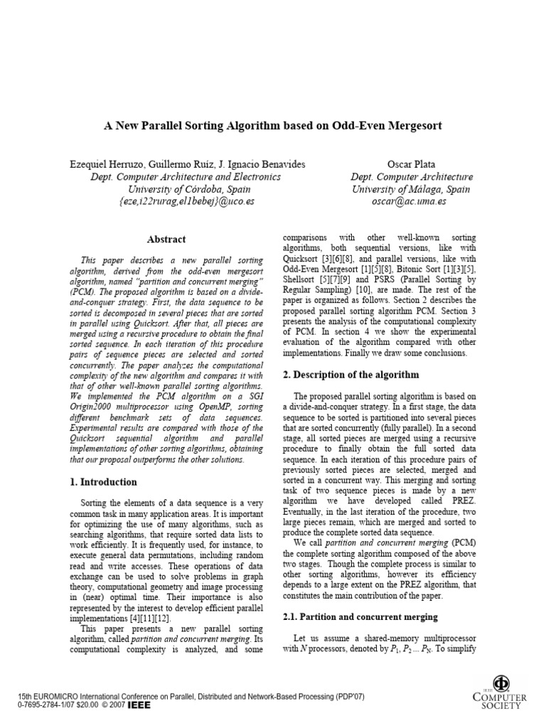 3)A New Parallel Sorting Algorithm based on Odd-Even Mergesort | PDF ...