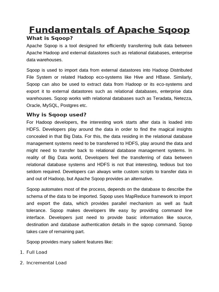 Fundamentals of Apache Sqoop in bda hadoop | PDF | Apache Hadoop ...