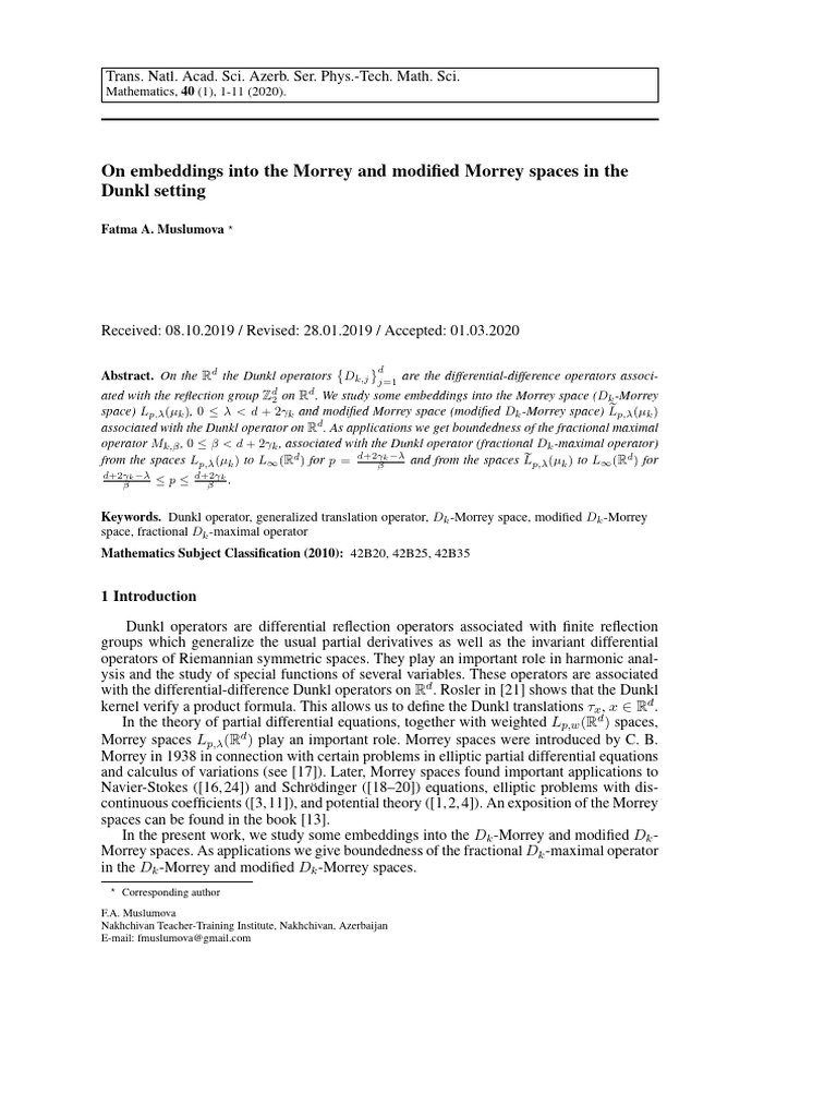 On Embeding Into The Morrey and Modified Morrey Spaces in The Dunkl ...