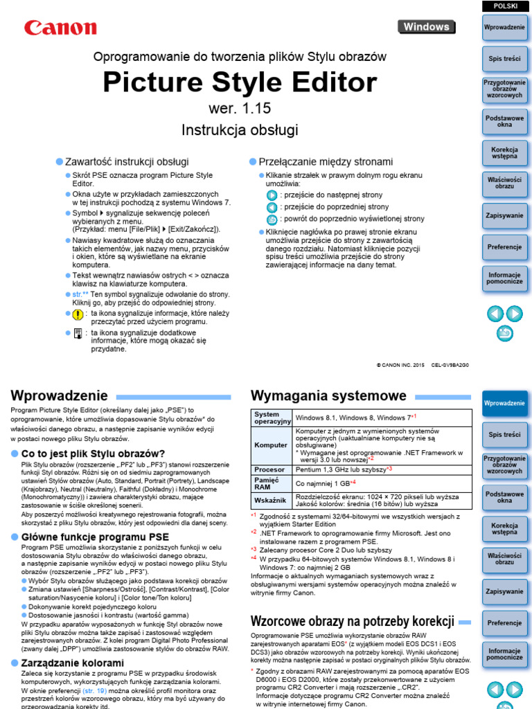 Picture Style Editor Win Instruction Manual PL | PDF