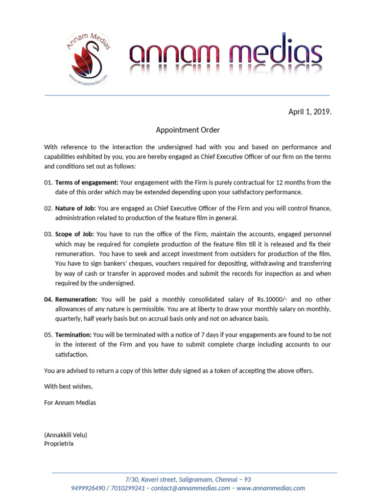Appointment Order | PDF