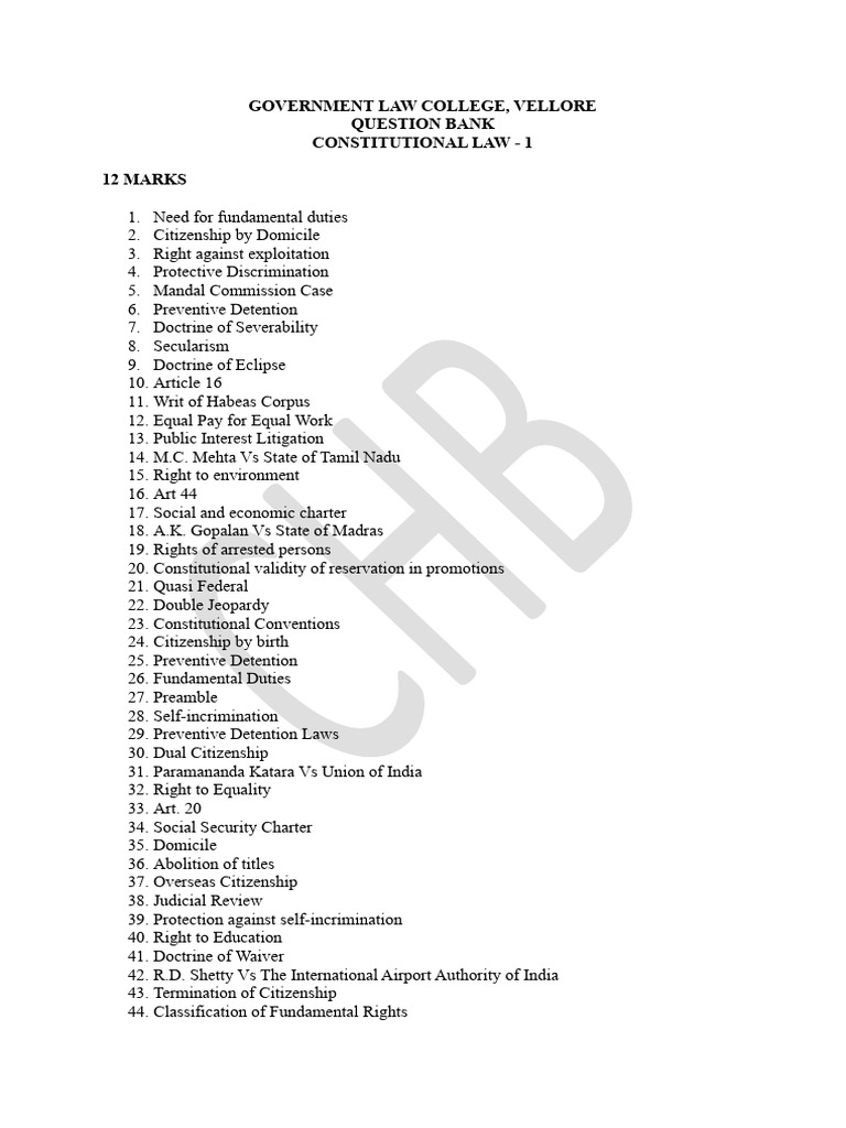 Question Bank SN Constitutional Law | PDF