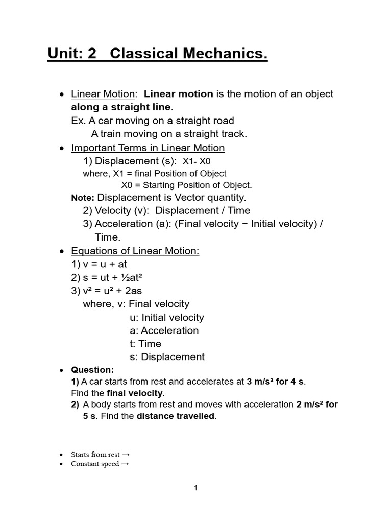 Unit 2 Classical Mechanics | PDF | Force | Acceleration