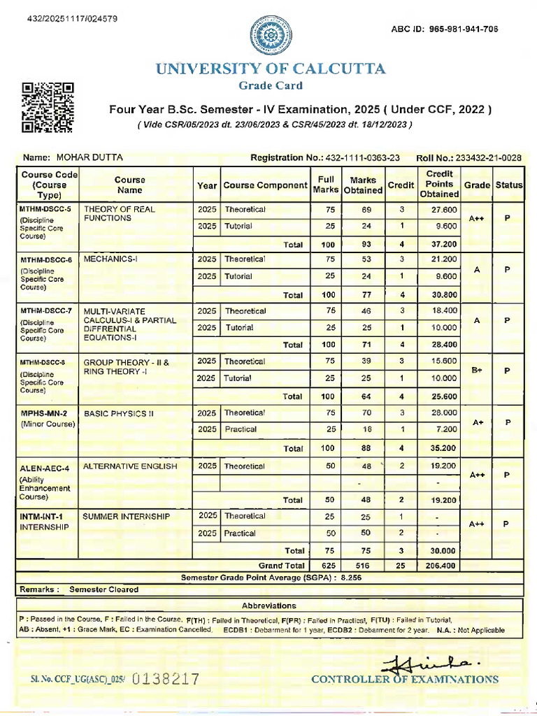 sem4 marksheet | PDF