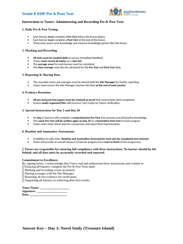 Grade 8 Pre & Post Test Answer Key Day 1 To Day 10 | PDF | Poetry | Rhyme